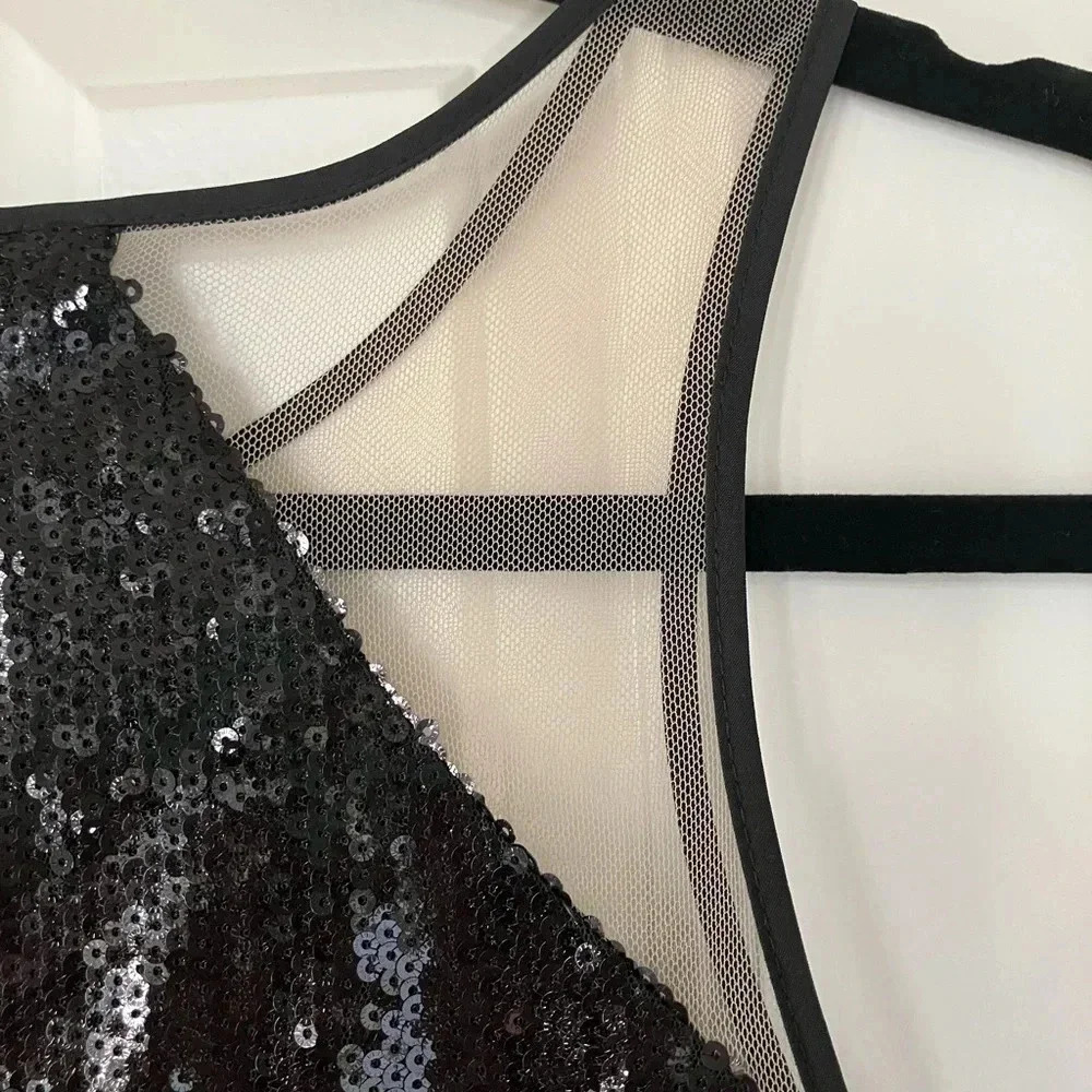 NWT TOCCIN NY Black Sequin Cutout Mesh Sleeveless Mini Cocktail Dress (4) - Picture 5 of 8